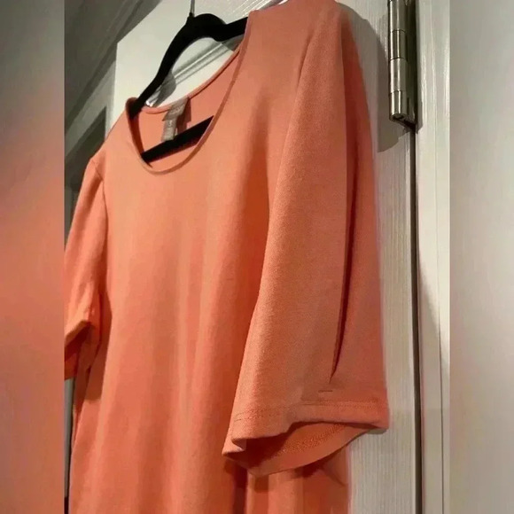 Chicos Coral Short Pleated Sleeve Round Neck Soft Stretchy Tee Size L - Picture 8 of 13